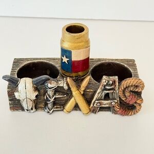 Texas Flag Cowskull Longhorn Steer Salt and Pepper Shaker Rustic Decor